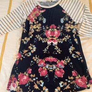 Black, white, + floral top.